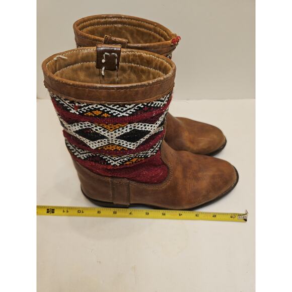 Vintage Kilim Leather Boots Handmade Moroccan Tapestry Size 8 Turk Festival - Picture 12 of 15